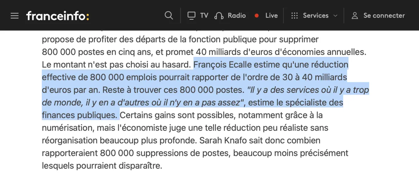 Extrait de l'article franceinfo « Vrai ou faux » sur le livre de Sarah Knafo : passage sur François Ecalle