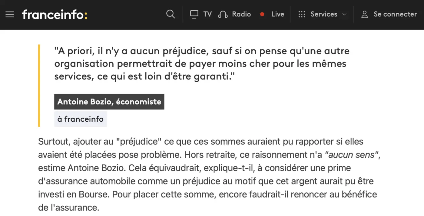 Extrait du même article : citation d'Antoine Bozio sur le « préjudice »