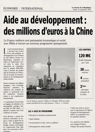 Aide au développement : des millions d'euros à la Chine