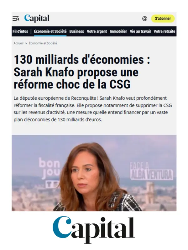 Capture de l’article de Capital sur le plan de 130 milliards d’économies et la suppression de la CSG d’activité.