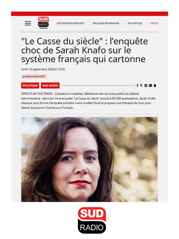 Capture de l’article de Sud Radio sur l’enquête du Casse du siècle et ses 60 000 exemplaires écoulés.